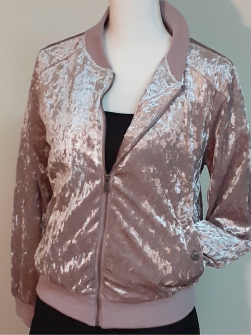 Ashley By 26 Outerwear Crushed Velvet Blush Pink Bomber Jacket